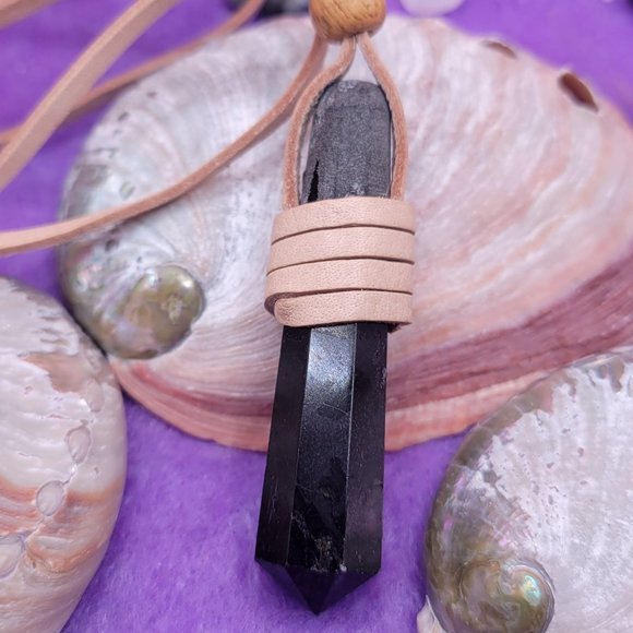 Leather Wrapped Black Tourmaline Pendant - Picture 4 of 5